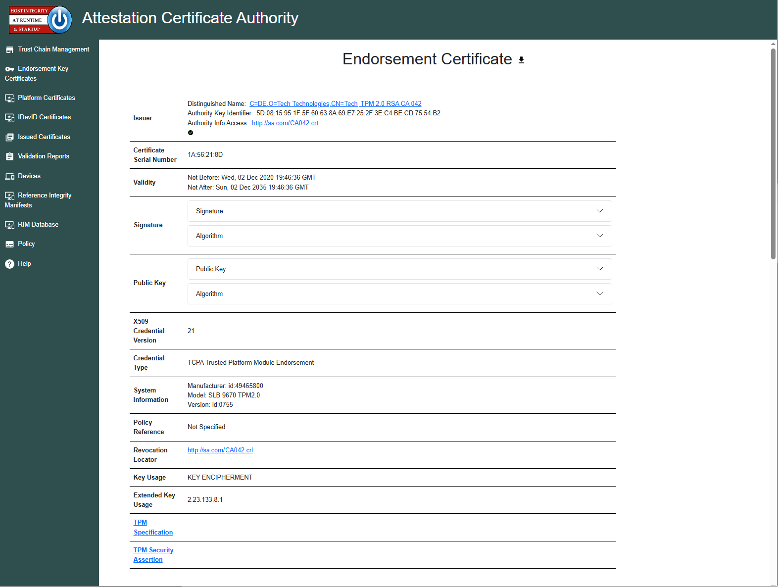 Portal Endorsement Cert page