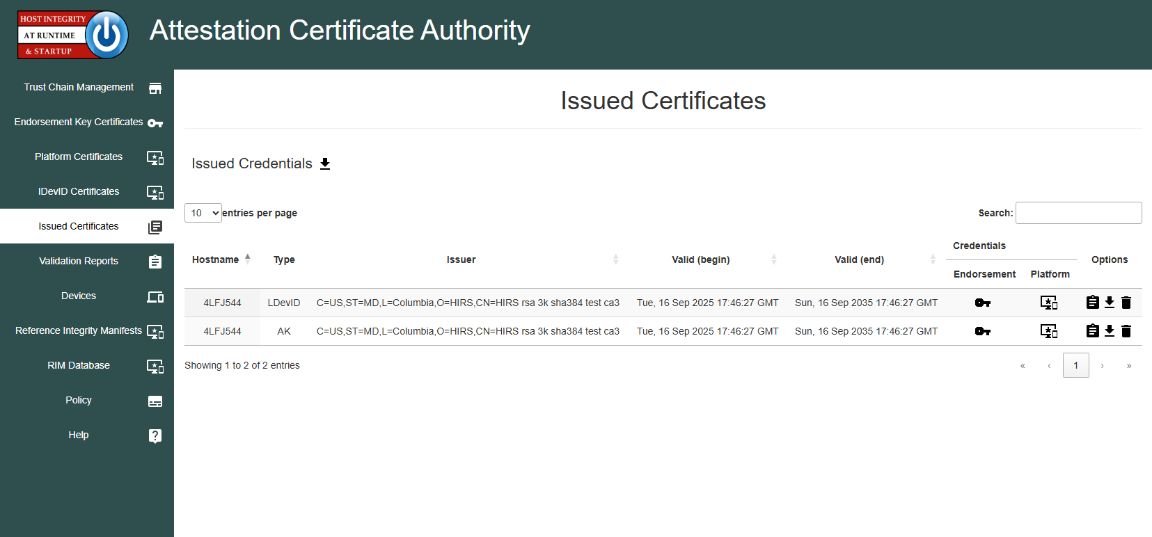 Portal Platform Cert page