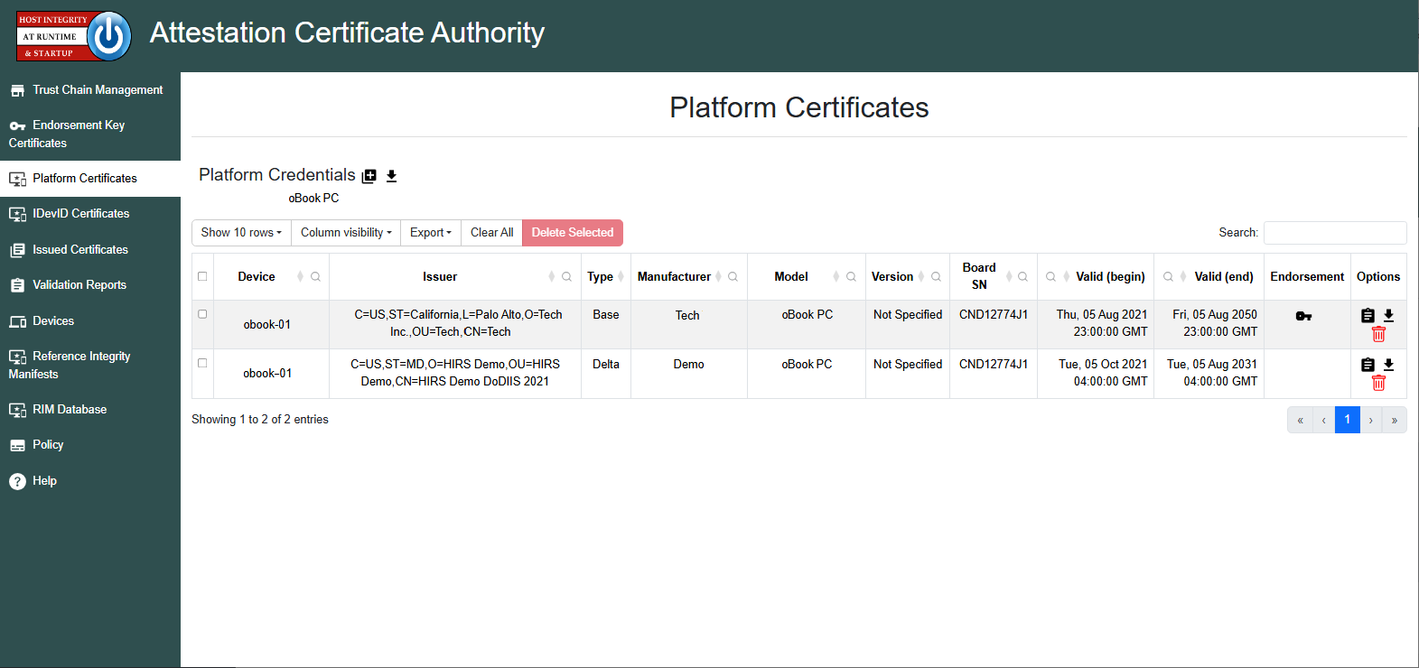 Portal Platform Cert page
